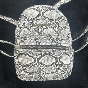Steve Madden Black & White Faux Snake Print Mini Backpack Silver Embellishments